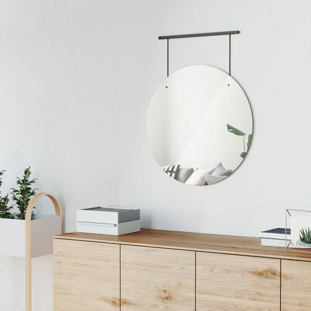 EXHIBIT - Miroir mural D66cm suspendu tige métal noir