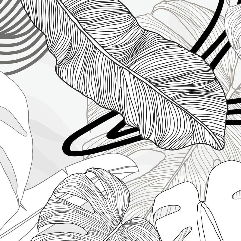 BORNEO B&W - Crédence cuisine Bandeau ALU lot de 2 L100xH20cm Noir Végétal