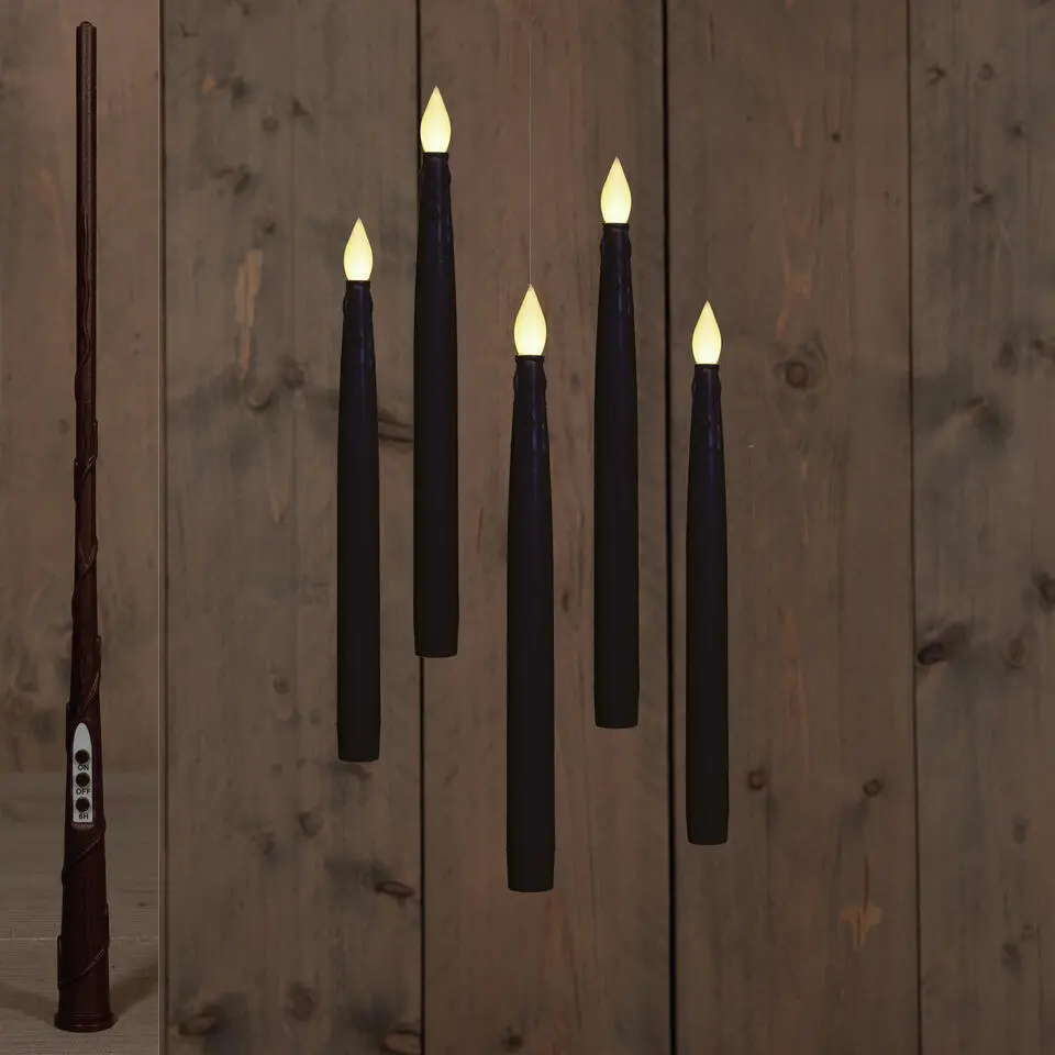 Anna's collection Zwevende LED kaarsen - 5x - zwart - 28 cm