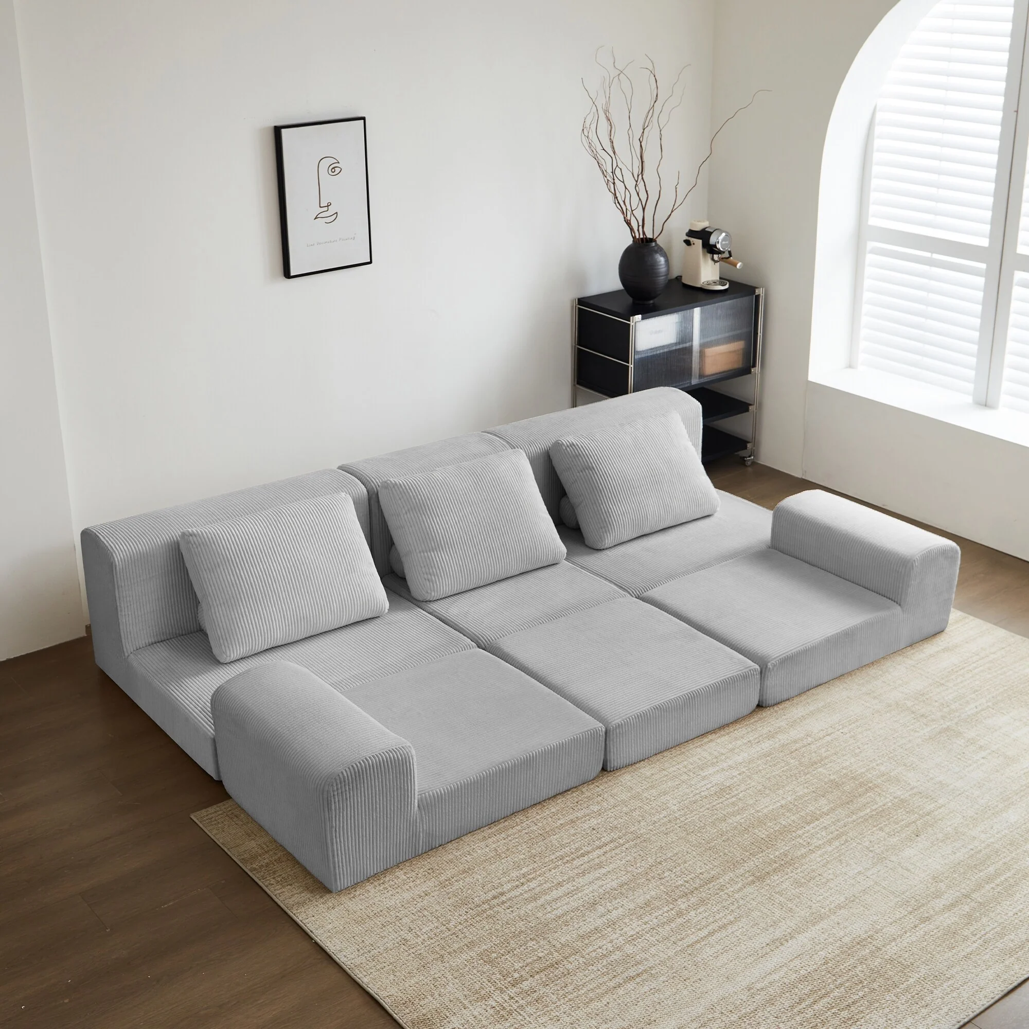 Modular Sectional 3-Seater Cloud Sofa,Corduroy Convertible Sofa Bed