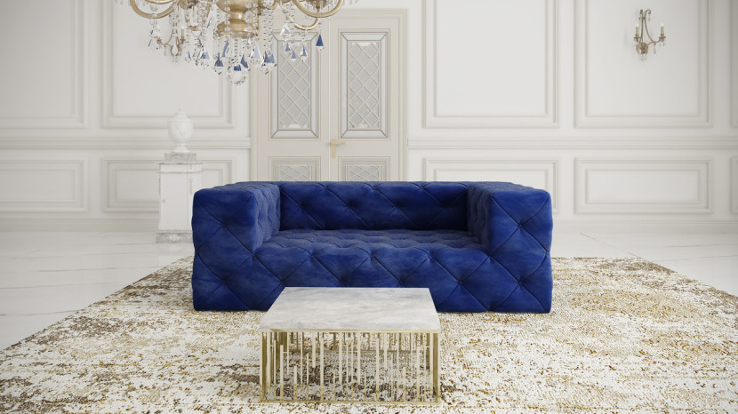 Ropez Fresco sofa 2 osobowa pikowana welur granatowy