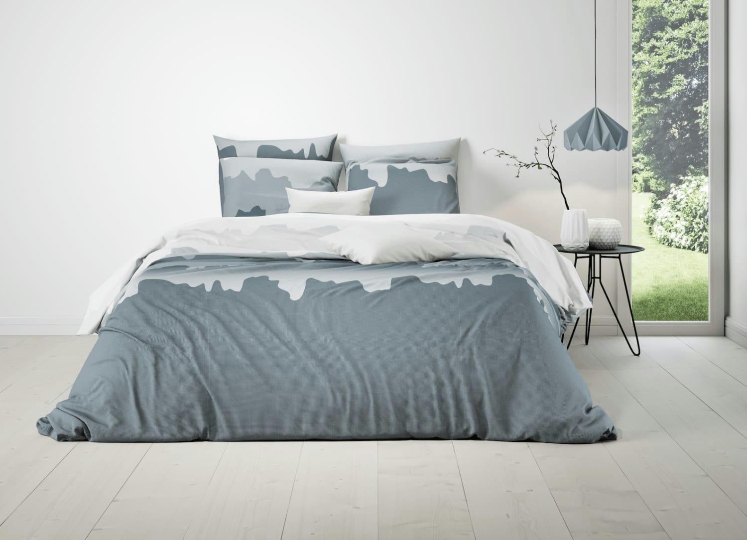 MIST - Parure housse de couette coton bleu 220x240 cm