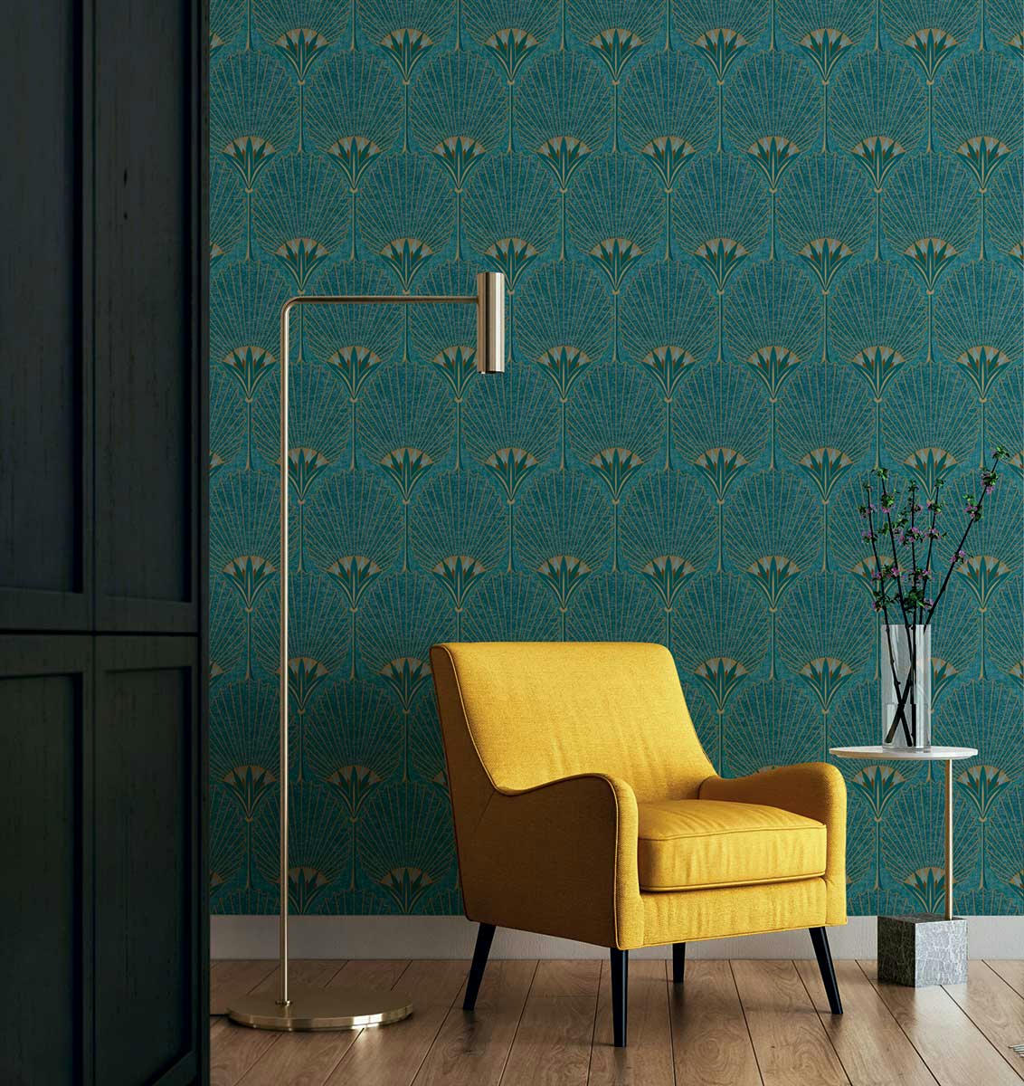 - Papier peint art deco bleu paon 53x1000cm