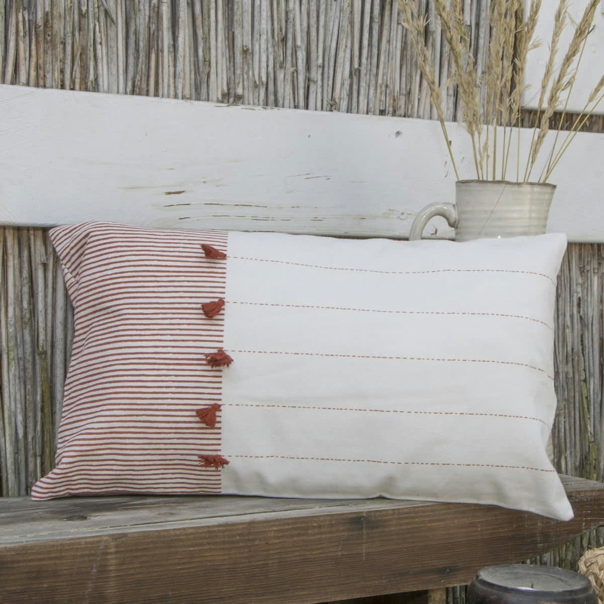 PINSTRIPE - Housse de coussin coton  50x30 terracotta