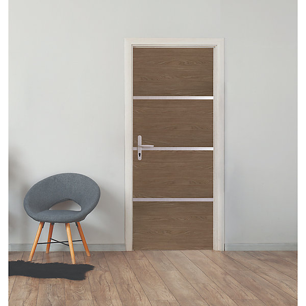 Kit RENO'PORTE non encollé 85 x 52 cm chêne fumé et profilés alu rénovation porte