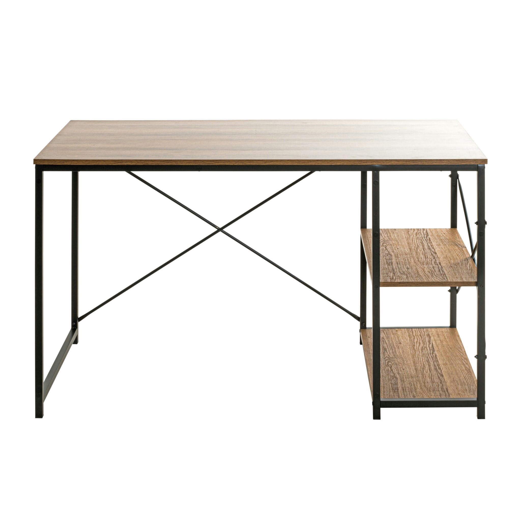 - Bureau 2 niches en bois foncé et en métal noir laqué