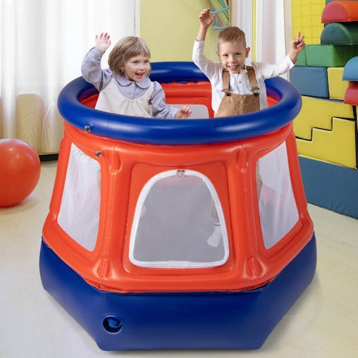 NNECW Inflatable Kids Trampoline with Safety Enclosure Net for Age 3-10