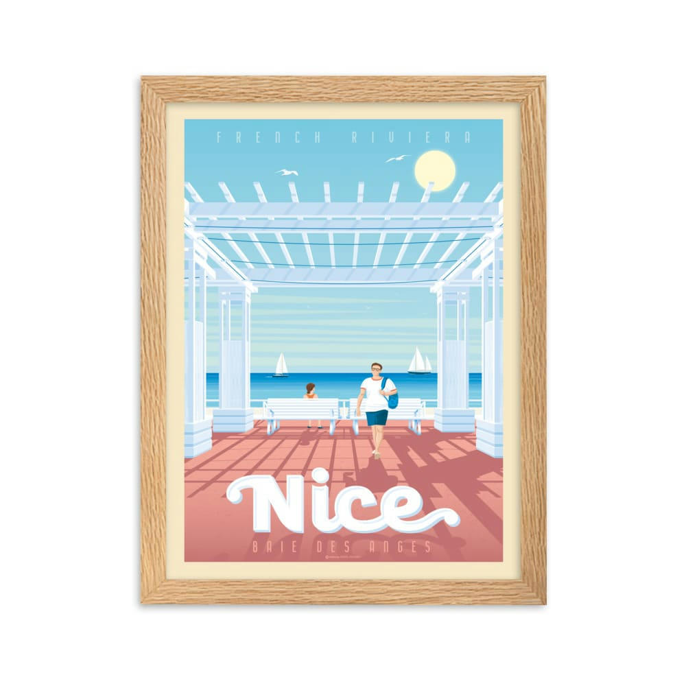 - Affiche Nice France - Baie des Anges avec Cadre (Bois) 21x29,7 cm