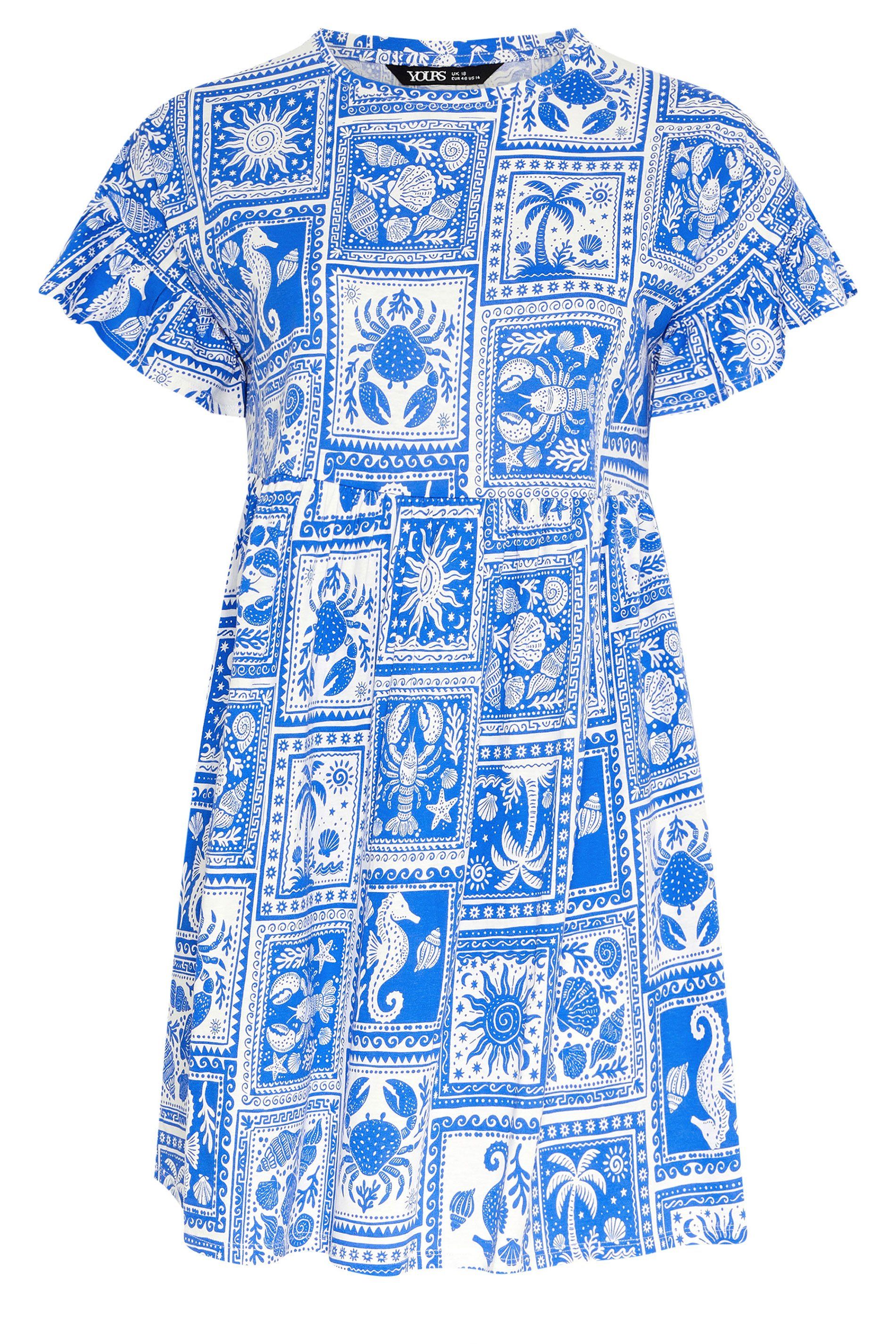 Yours Mixed Shell Frill Sleeve Tunic Dress