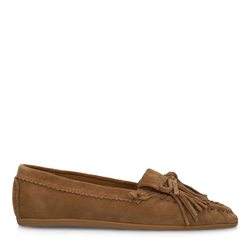 Manfield Cognac suède loafers met franjes