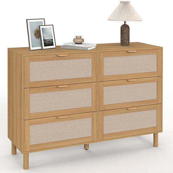 Commode 6 tiroirs ROBIN 115 cm bois et effet lin