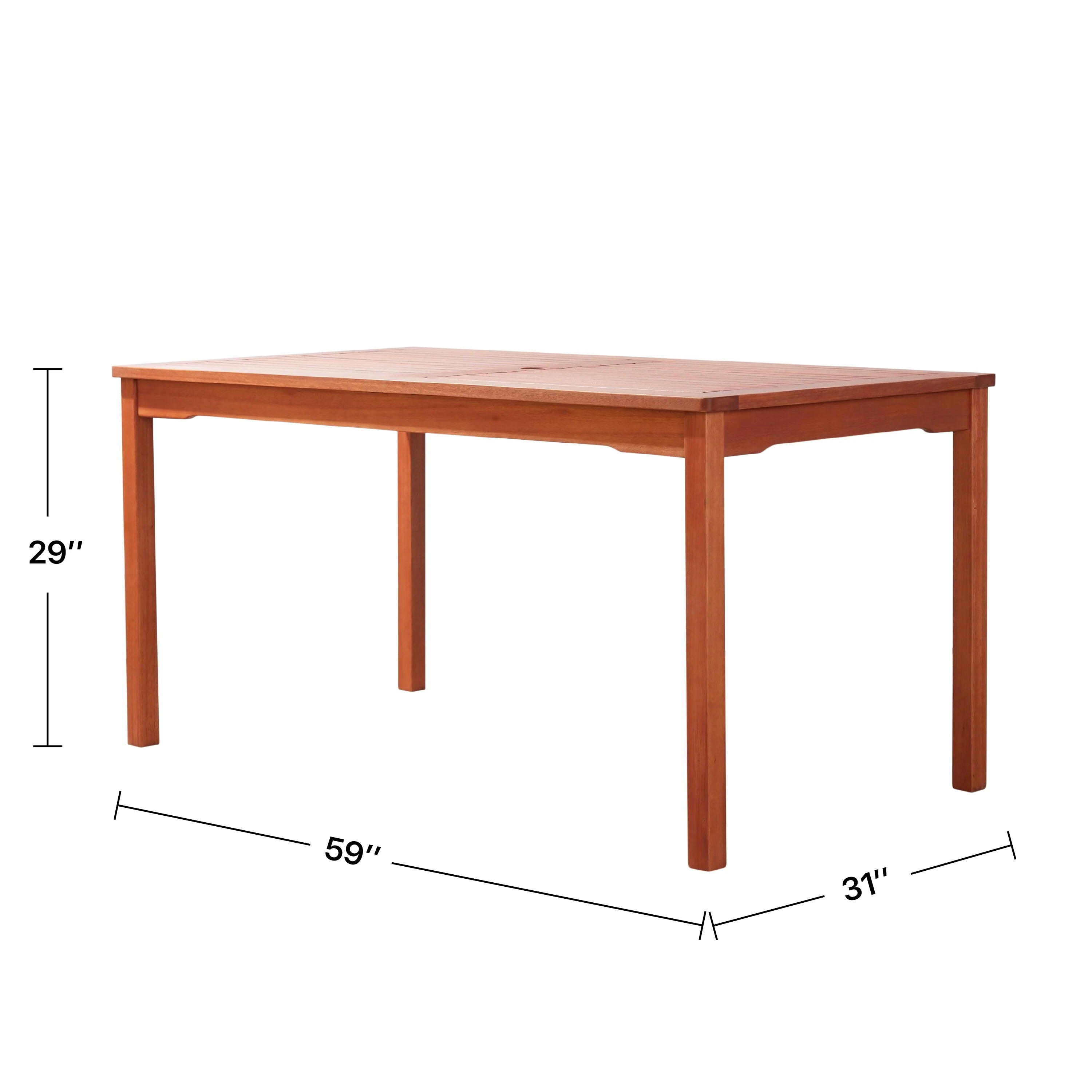 Reddish Brown Rectangular Coastal Wood Patio Dining Table for 6 Seaters