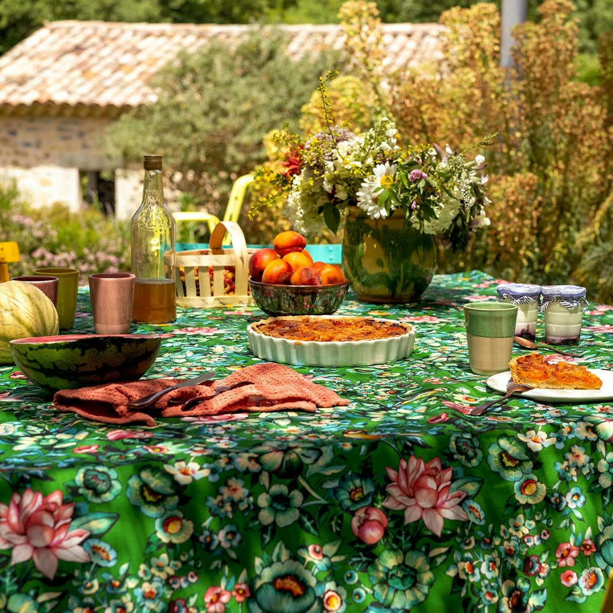 NILA - Nappe en coton NILA vert 140x235