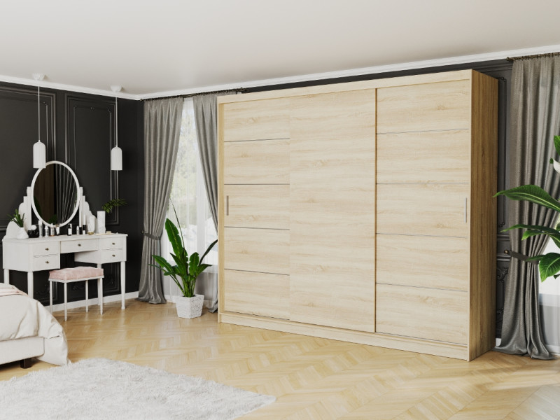 Szafa przesuwna 250 cm z lustrem szprosy FRAMIRE Norvio II artisan biały