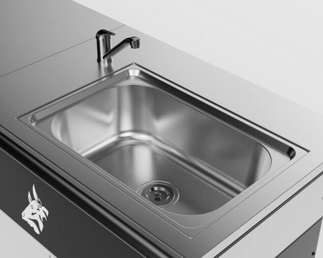 Beefmaster Deluxe 6 Burner Outdoor Kitchen with Range, Sink & Bench on Deluxe Carts