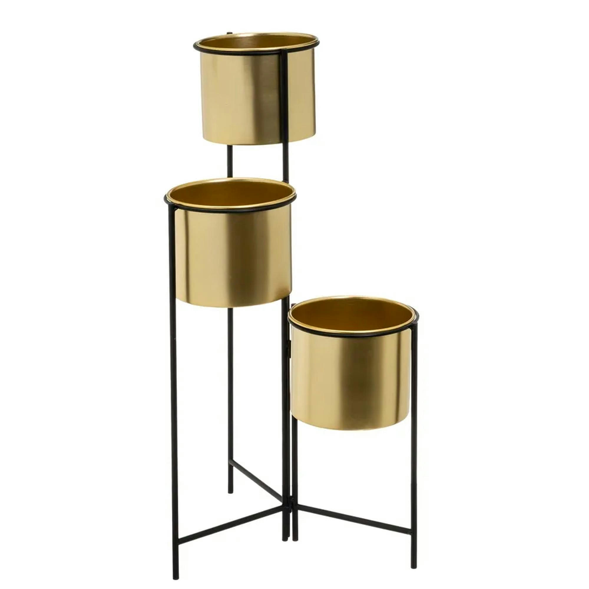 - Support pot plante triple articulé métal noir et doré 42x39x80cm
