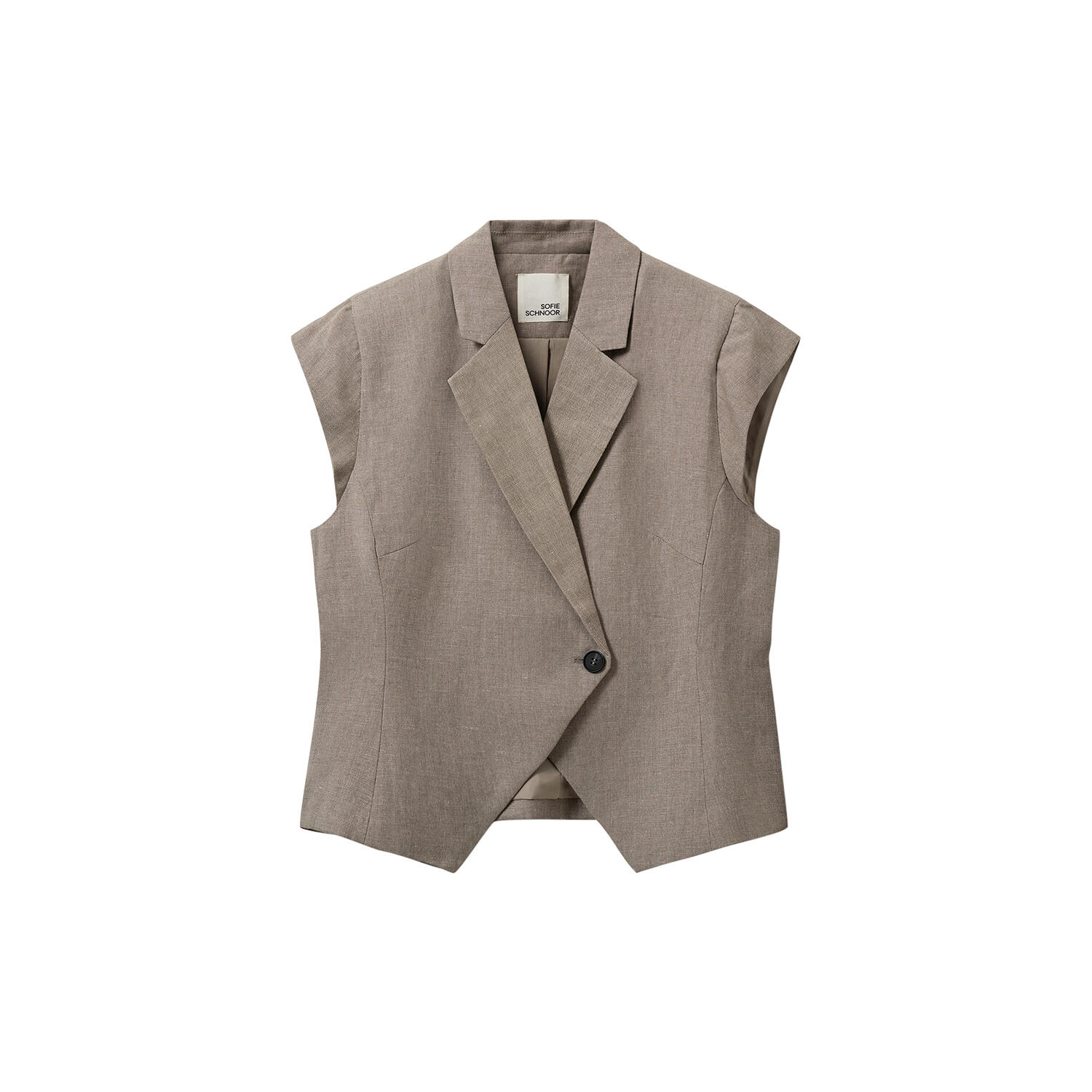 MAJSESW LINEN MIX CAP SLEEVE BLAZER, dark sand