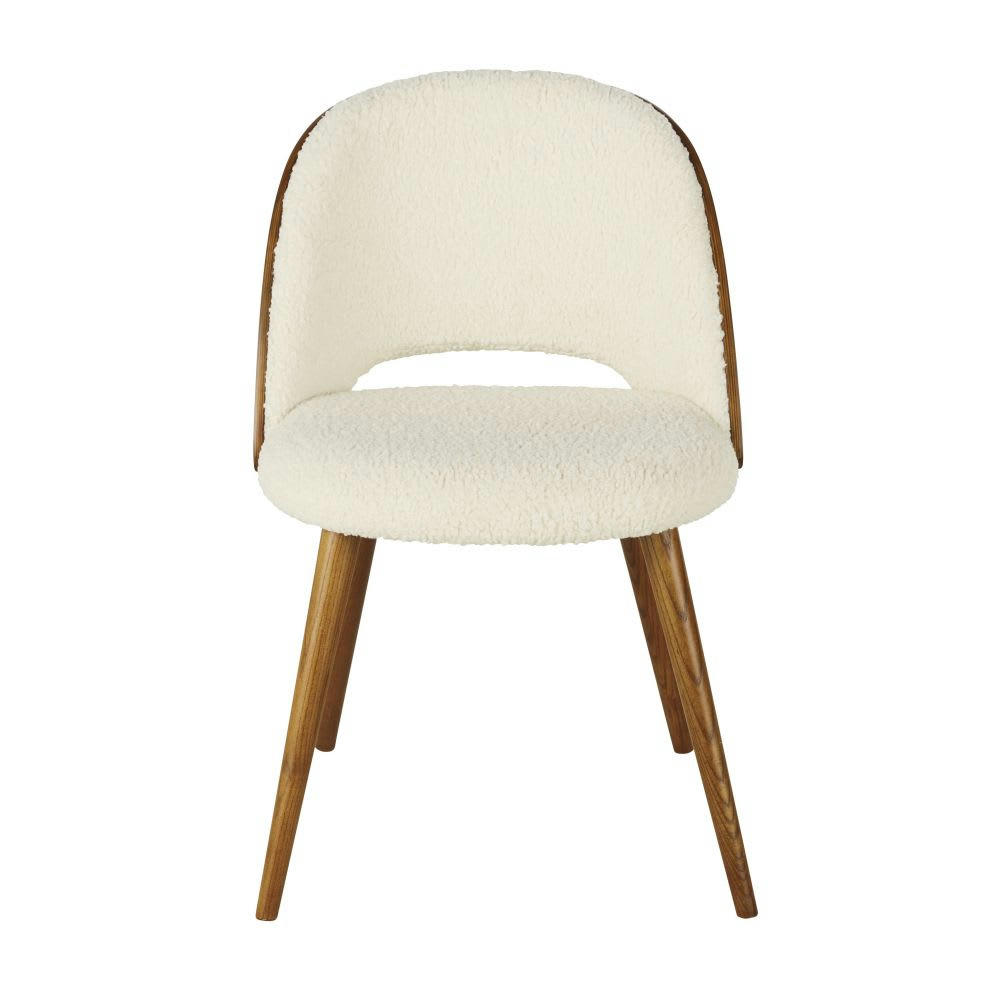 Sysley - Chaise à bouclettes blanches et bois de chêne