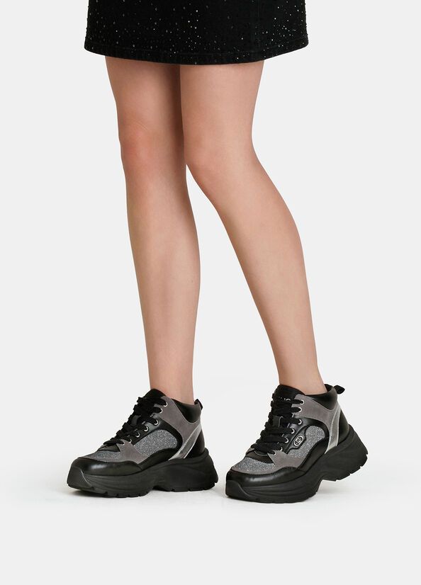 Mid sneakers in glitter mesh