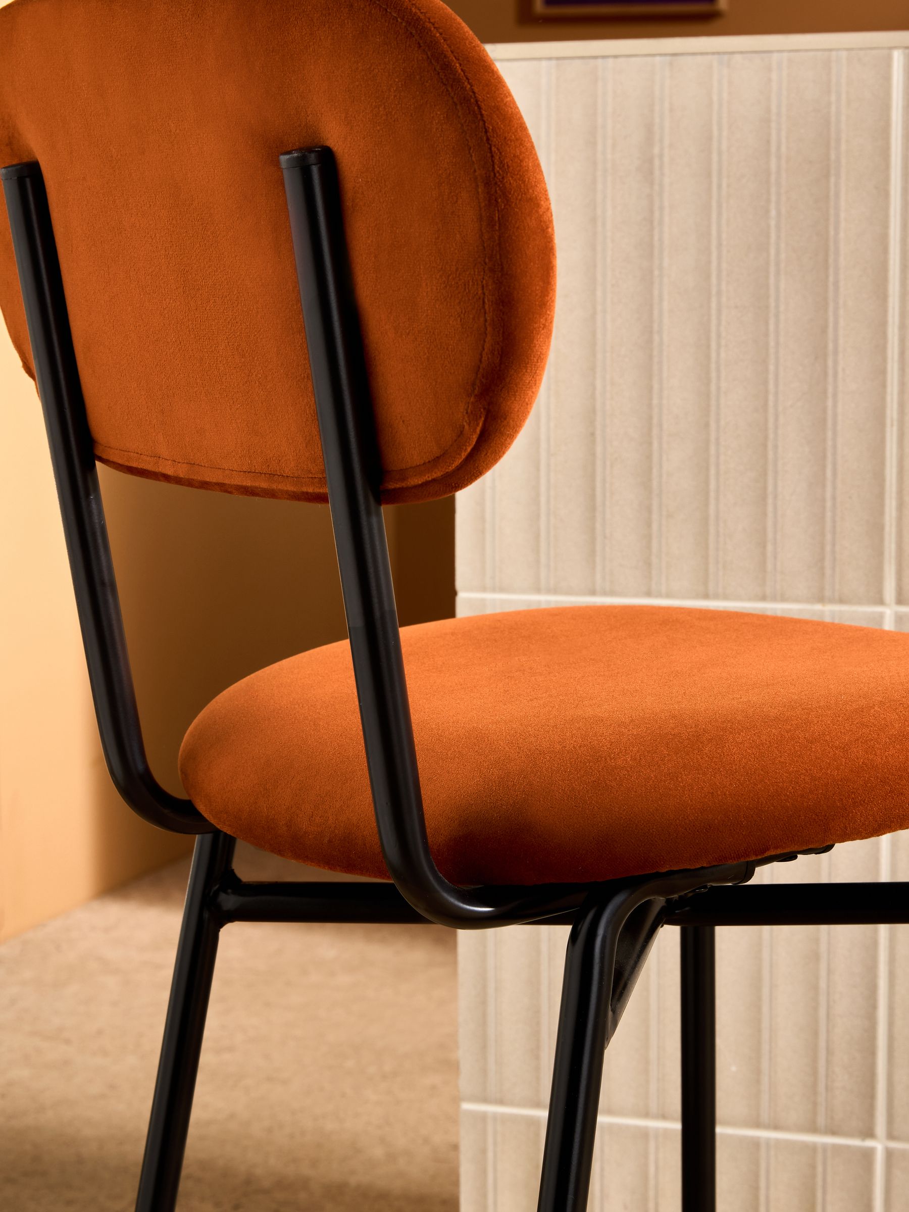 Clemmie Bar Stool in Cinnamon Velvet and Black Legs