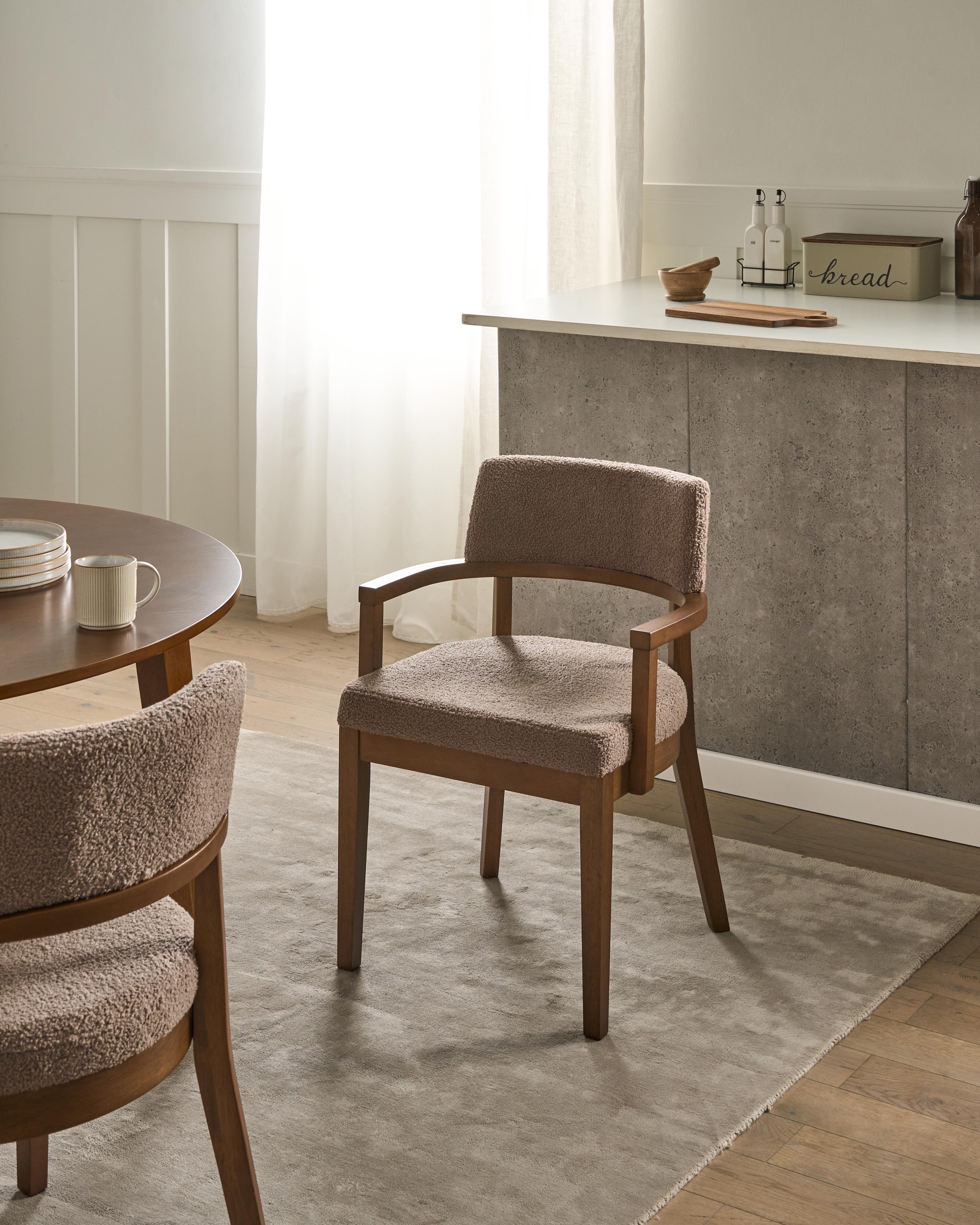 Set of 2 Dining Chairs DALBO Boucle Brown/ Taupe