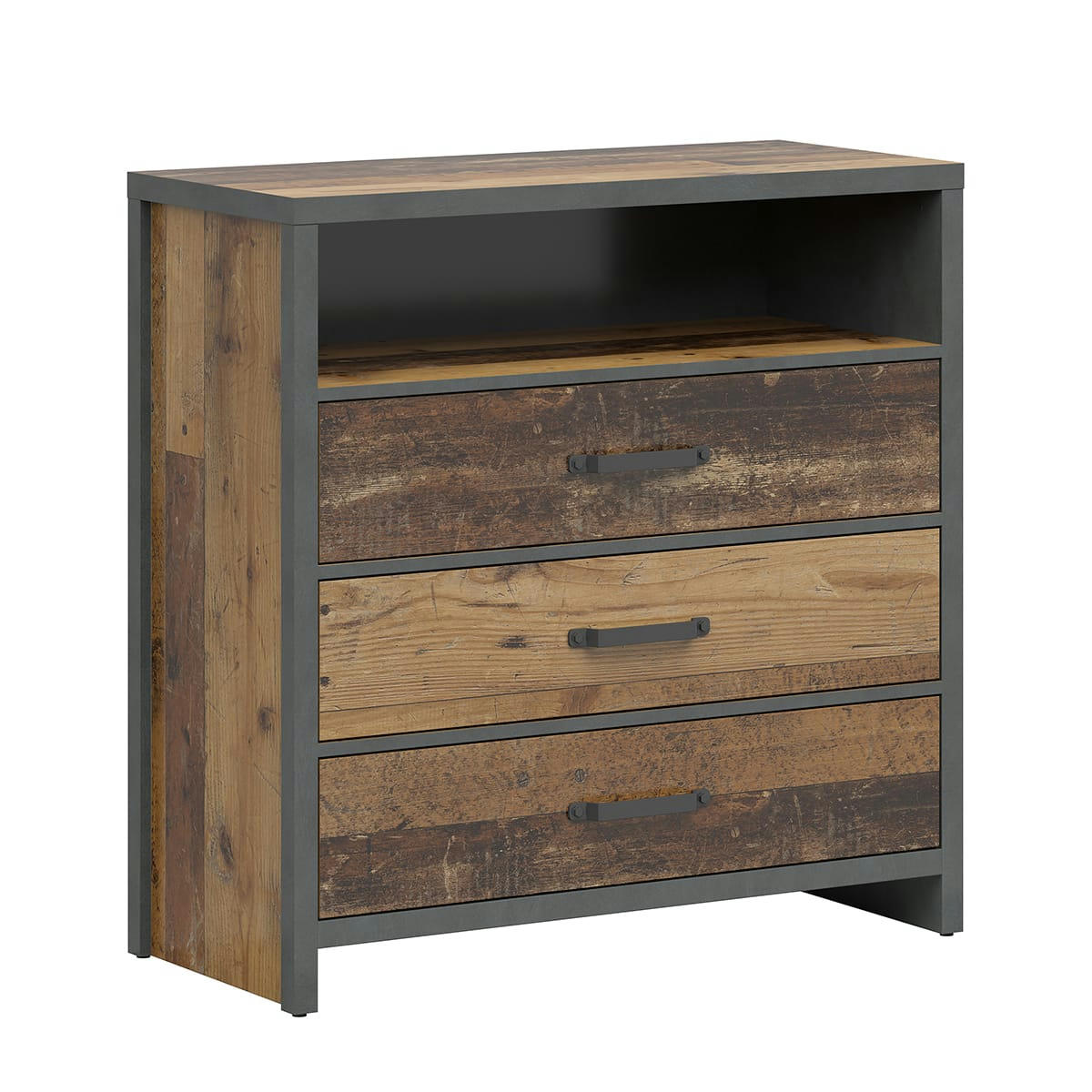 - Commode 3 tiroirs stratifiés naturel et gris