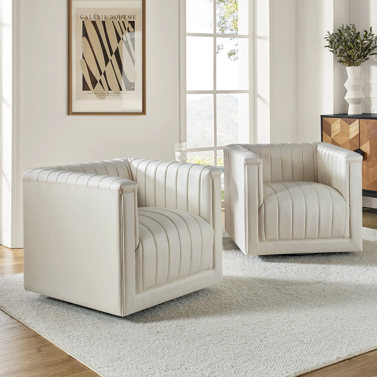 Esteban Modern Leather Upholstered Swivel Barrel Chair Set of 2 by HULALA HOME