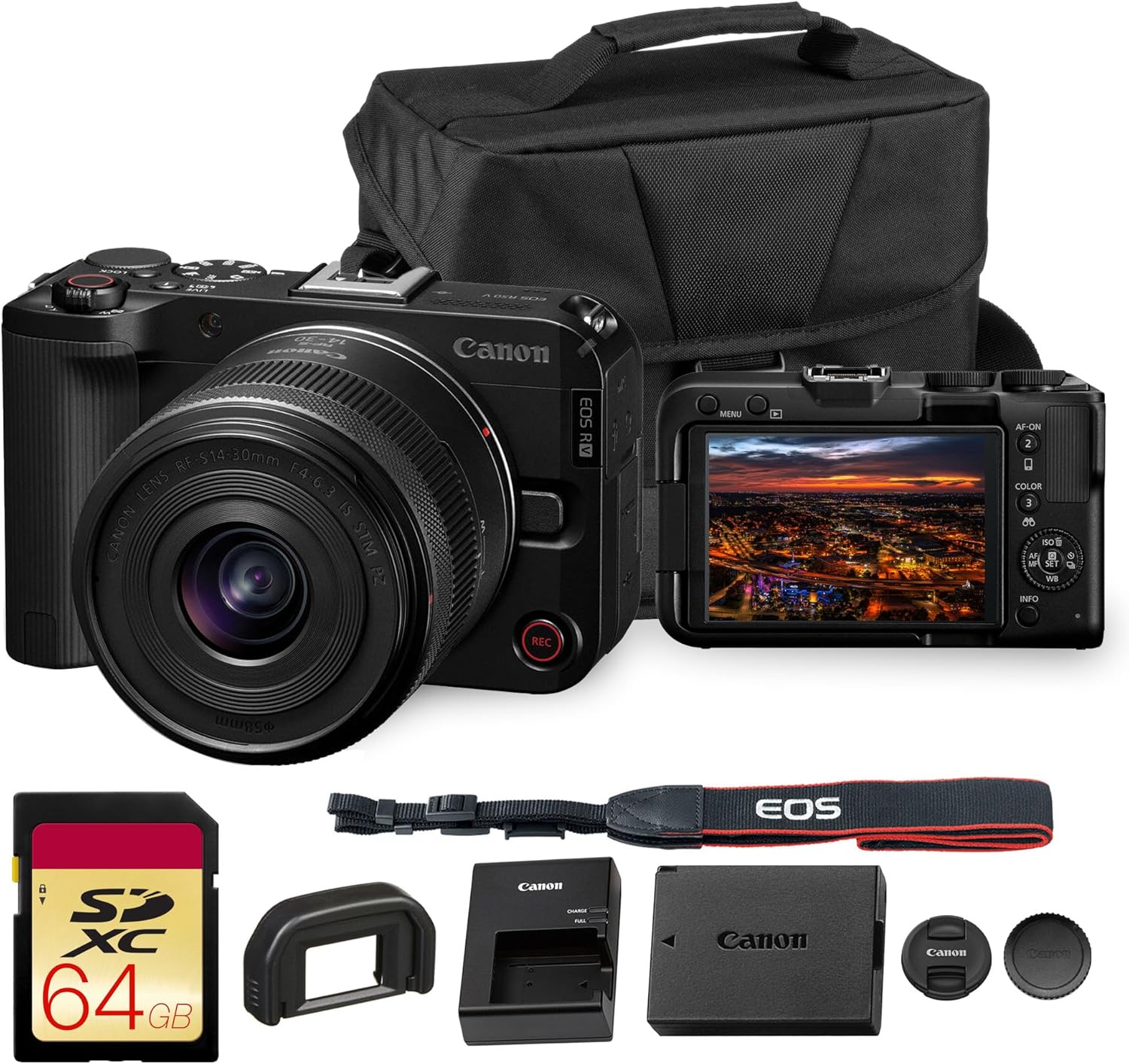 Canon EOS R50 V Mirrorless Camera with 14-30mm f/4-6.3 RF-S Lens | 4K Video  Dual Pixel Autofocus  Flip Screen | Compact RF Mount Vlog Camera Kit with Bag and 64GB Card