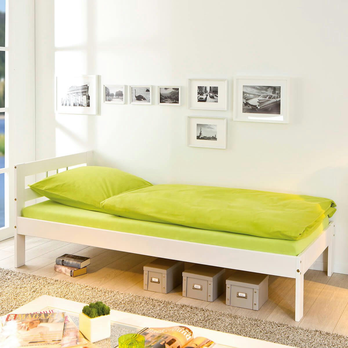 ALASKA - Lit  90x200cm bois massif vernis blanc