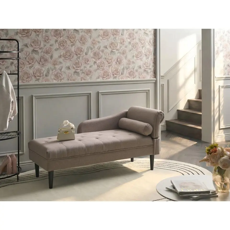 YVOIRE - Chaise longue - Taupe - Rechtszijdig - Polyester