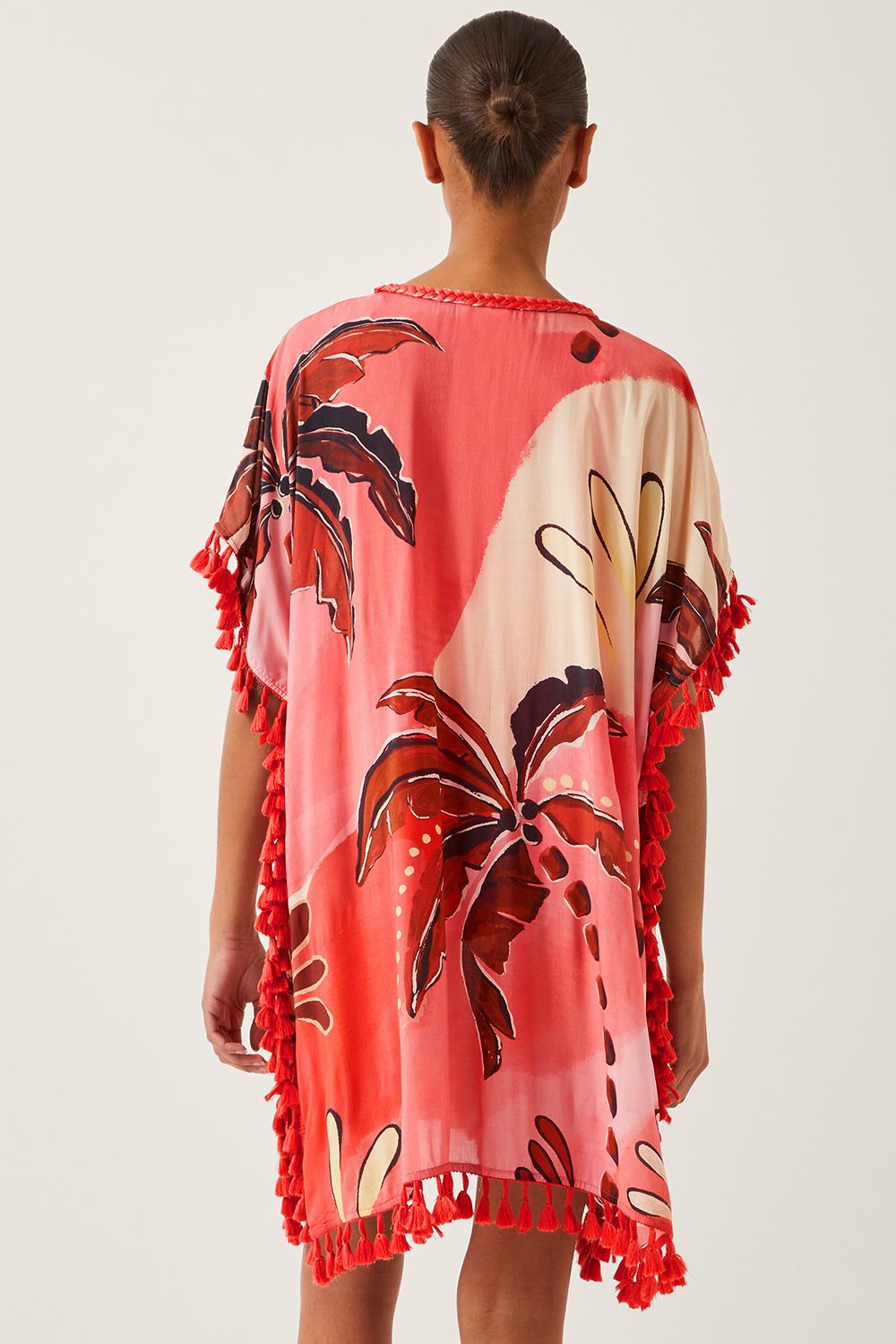 Monsoon Alex Palm Tassel Mini Kaftan Orange