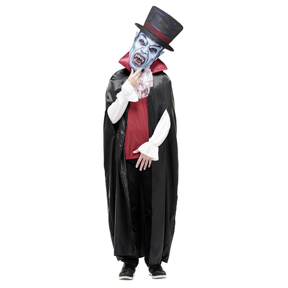 Masque adulte Halloween grosse tête vampire avec chapeau bleu noir