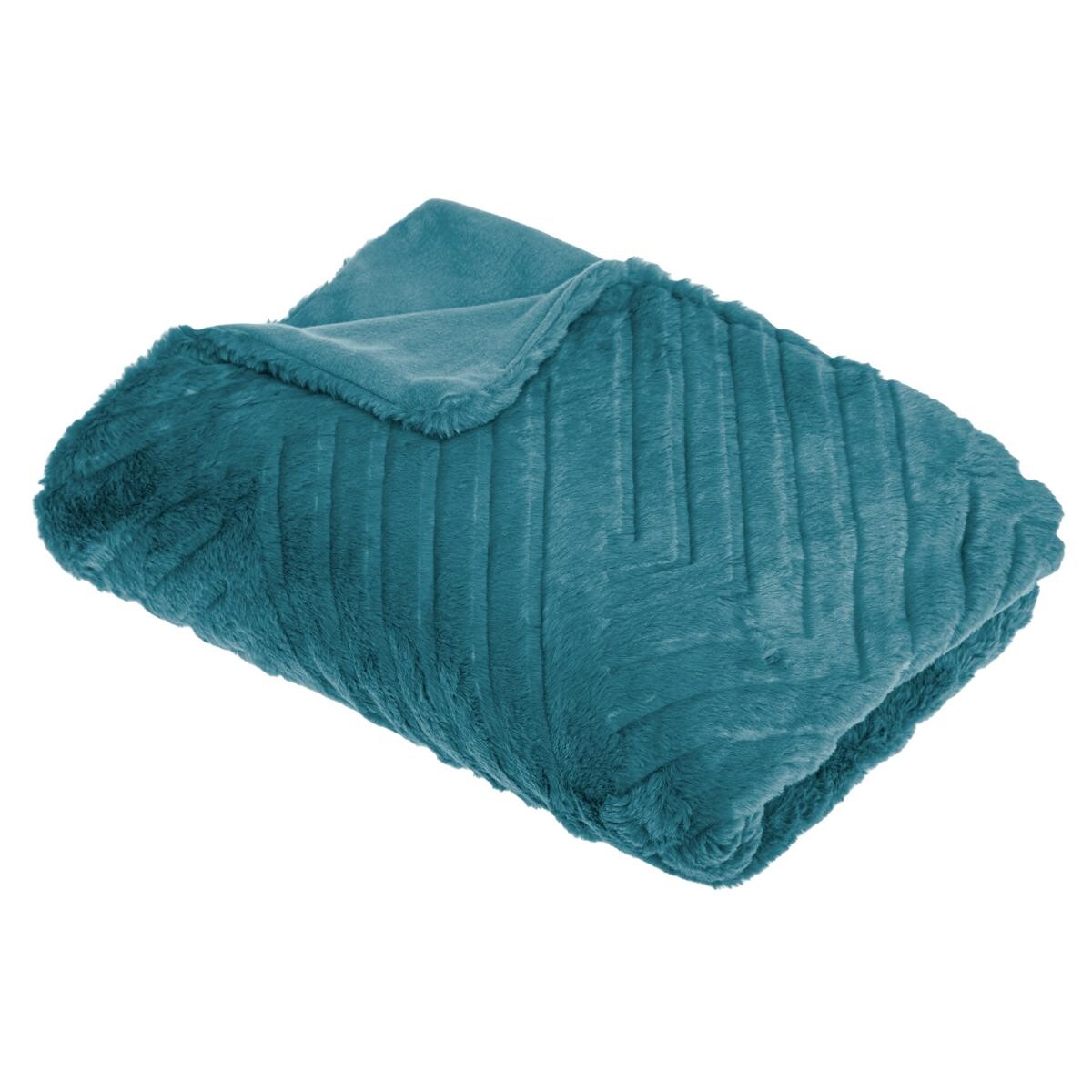 Faux Fur plaid "3D Geo" Duck blue, 120x160 cm