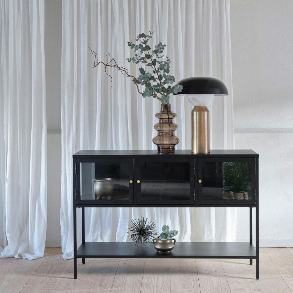 ADARE - Buffet 3 portes en verre trempé et métal L132cm noir