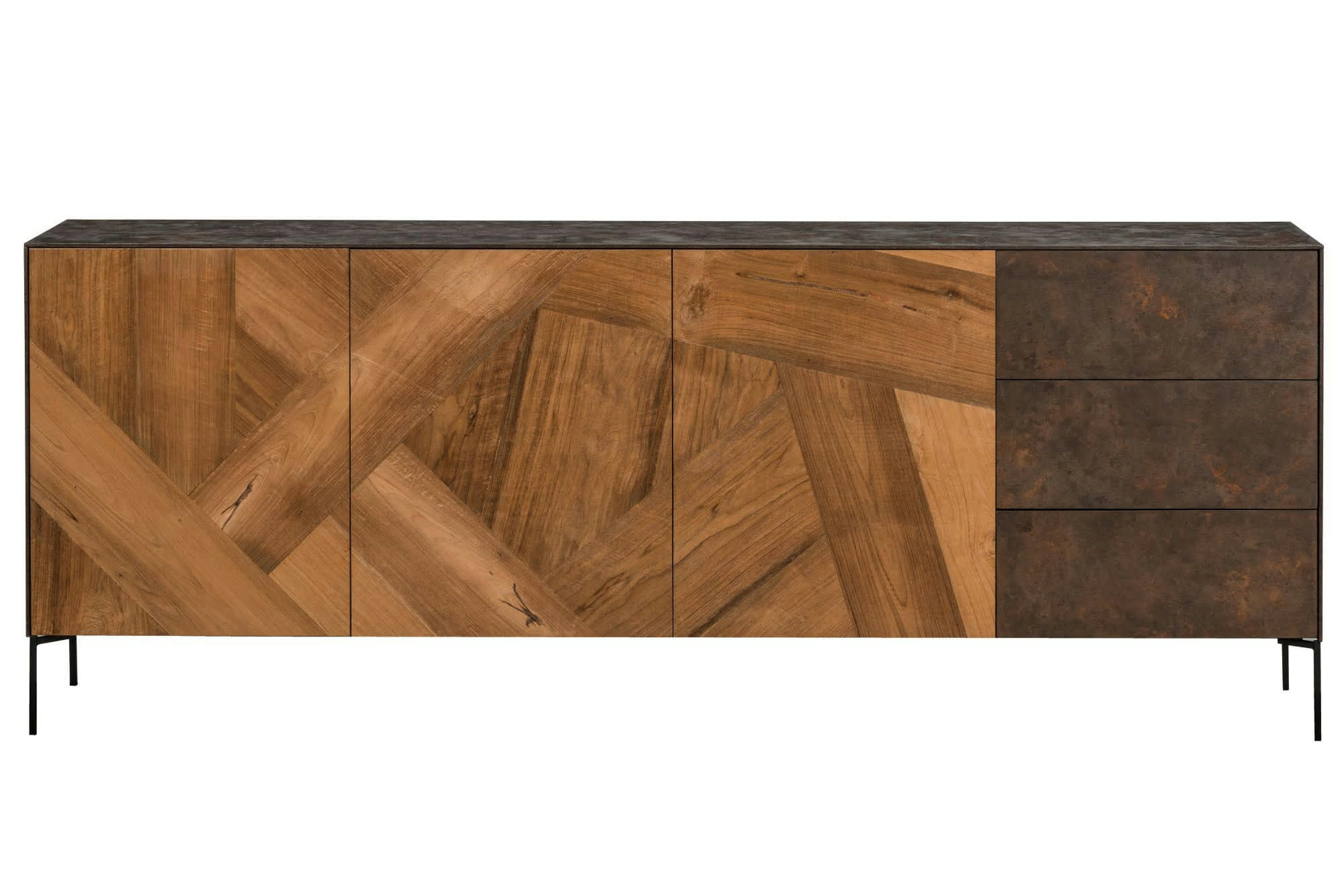 JAKARTA - Buffet en bois de teck et métal 3 portes et 3 tiroirs