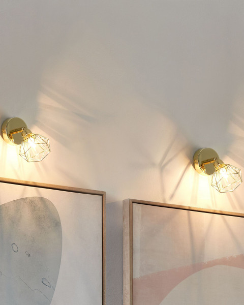 Lampa ścienna 2 kinkiety metalowa złota
