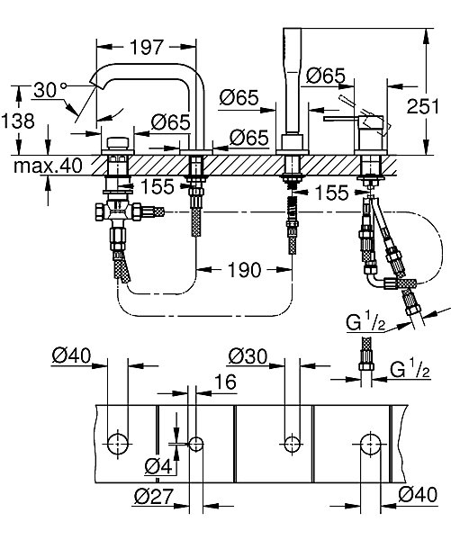 GROHE Façade pour mitigeur bain/douche 4 trous ESSENCE Chromé 19578001