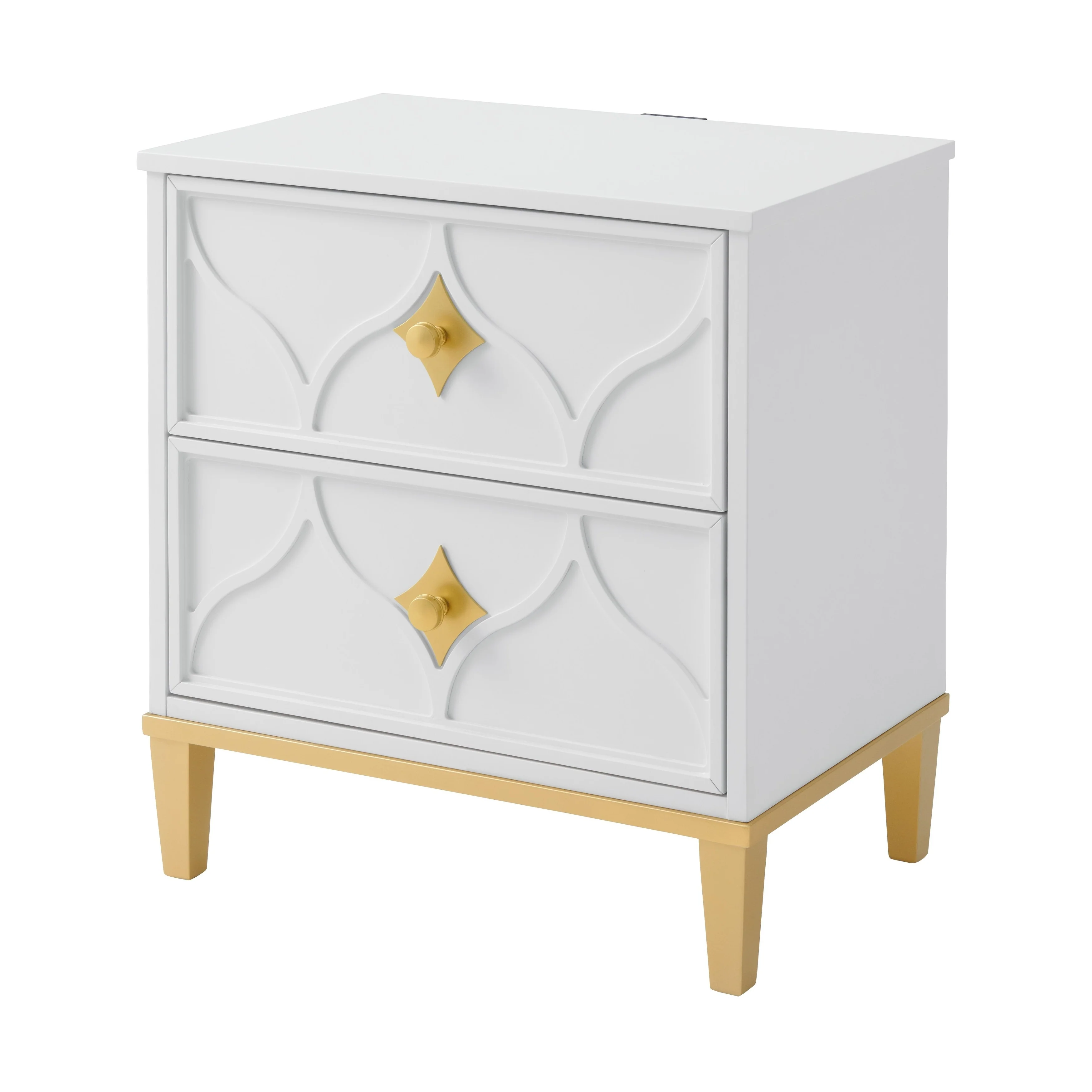 Emma 2 Drawer Nightstand in White and Gold by Martin Svensson Home
