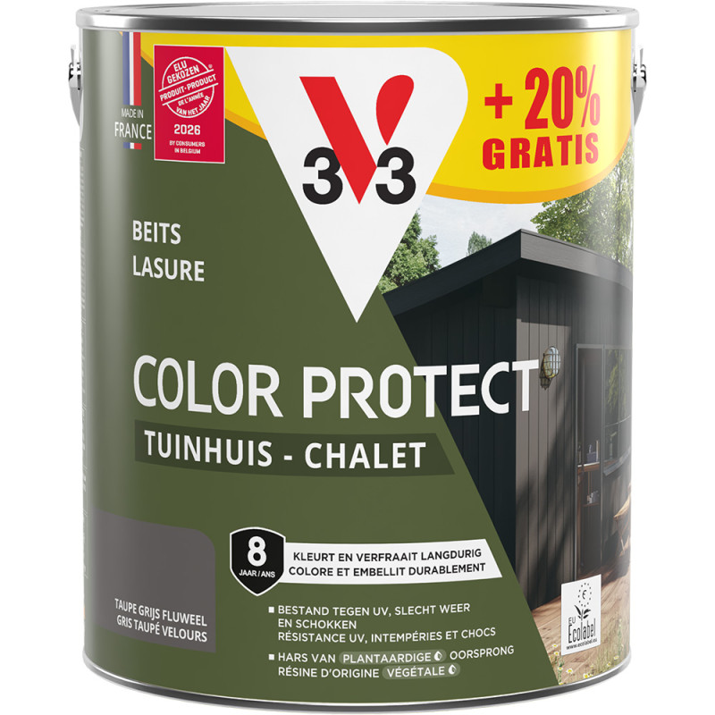 Lasure pour chalet Color Protect gris taupé 2,5 L   0,5 L gratuit V33