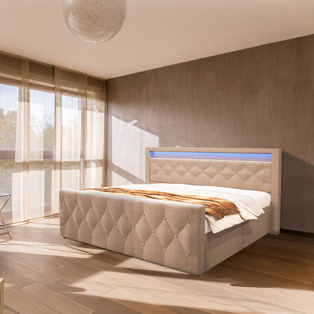 Home Deluxe Gestoffeerd Bed VELARA Beige