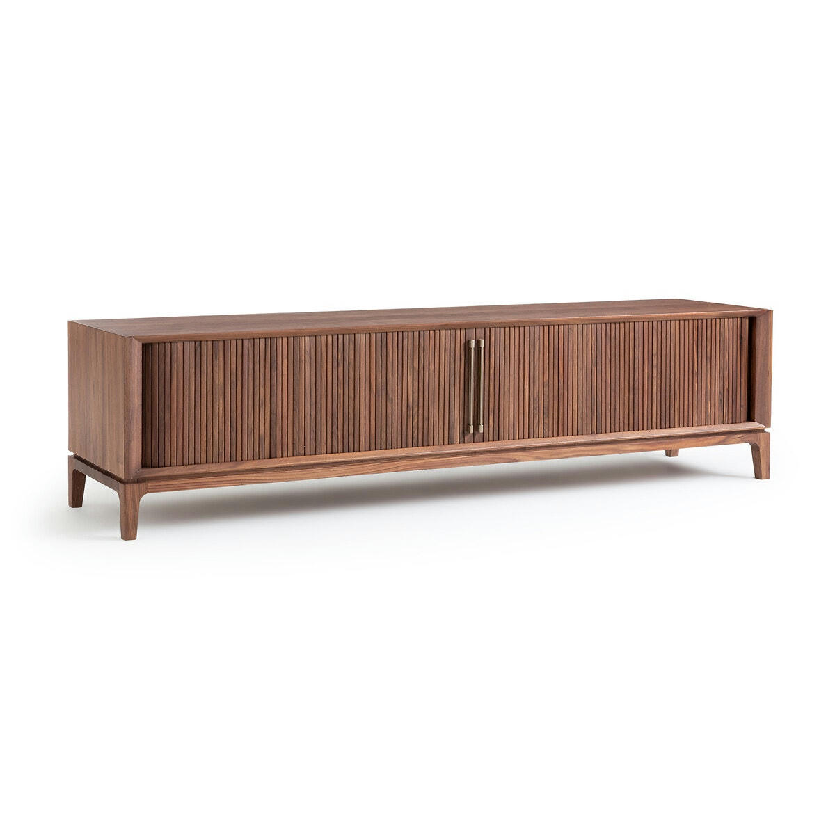 Meuble TV enfilade noyer et cuir, Liamca