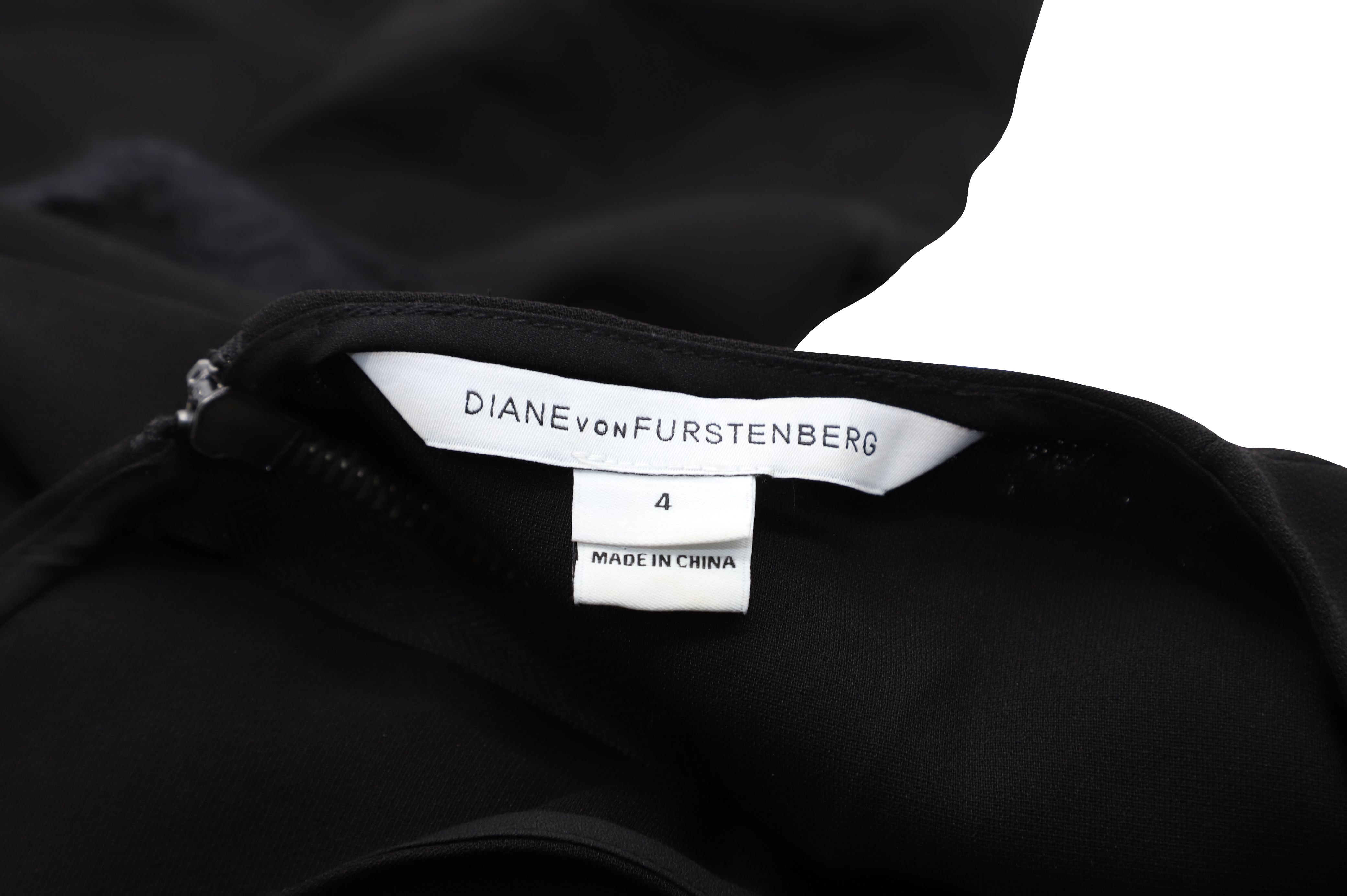 Diane Von Furstenberg Preloved Zarita Bodycon Dress with Lace in Black Acetate
