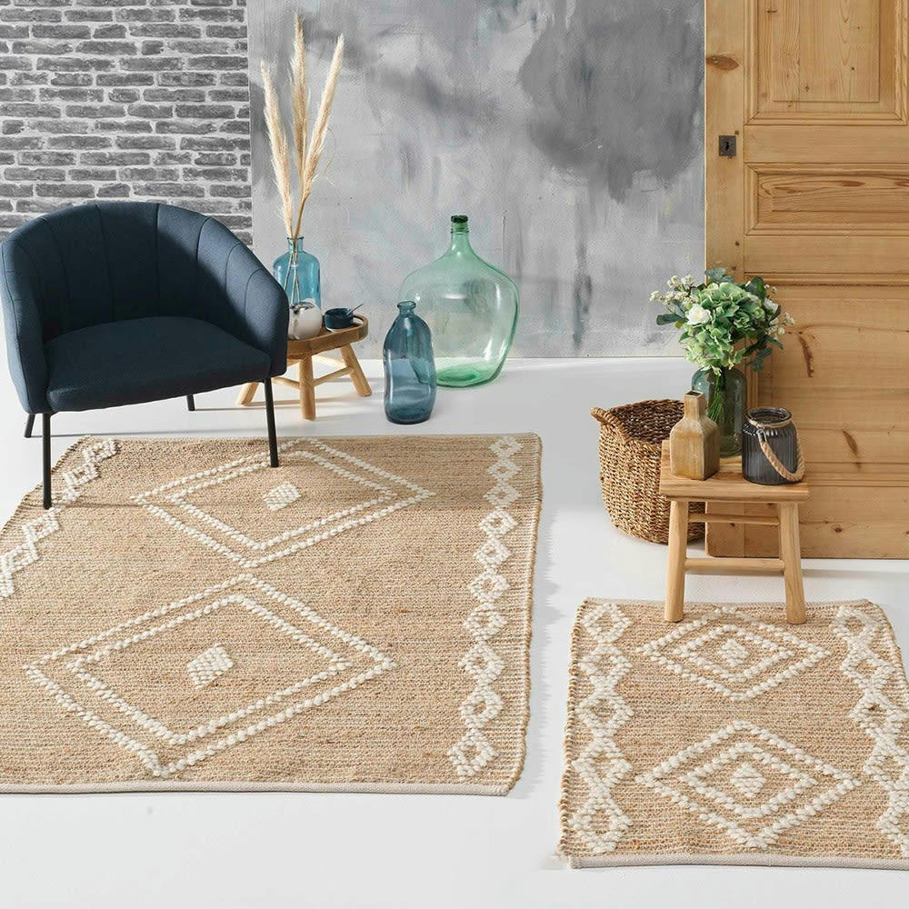 FLOTY - Tapis rectangle jute uni laine coton 120x170cm