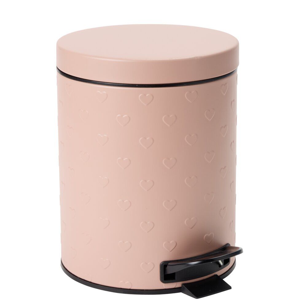 Poubelle salle de bain 5L métal motif coeur en relief Ø20,5xH26,5cm (2 modèles)