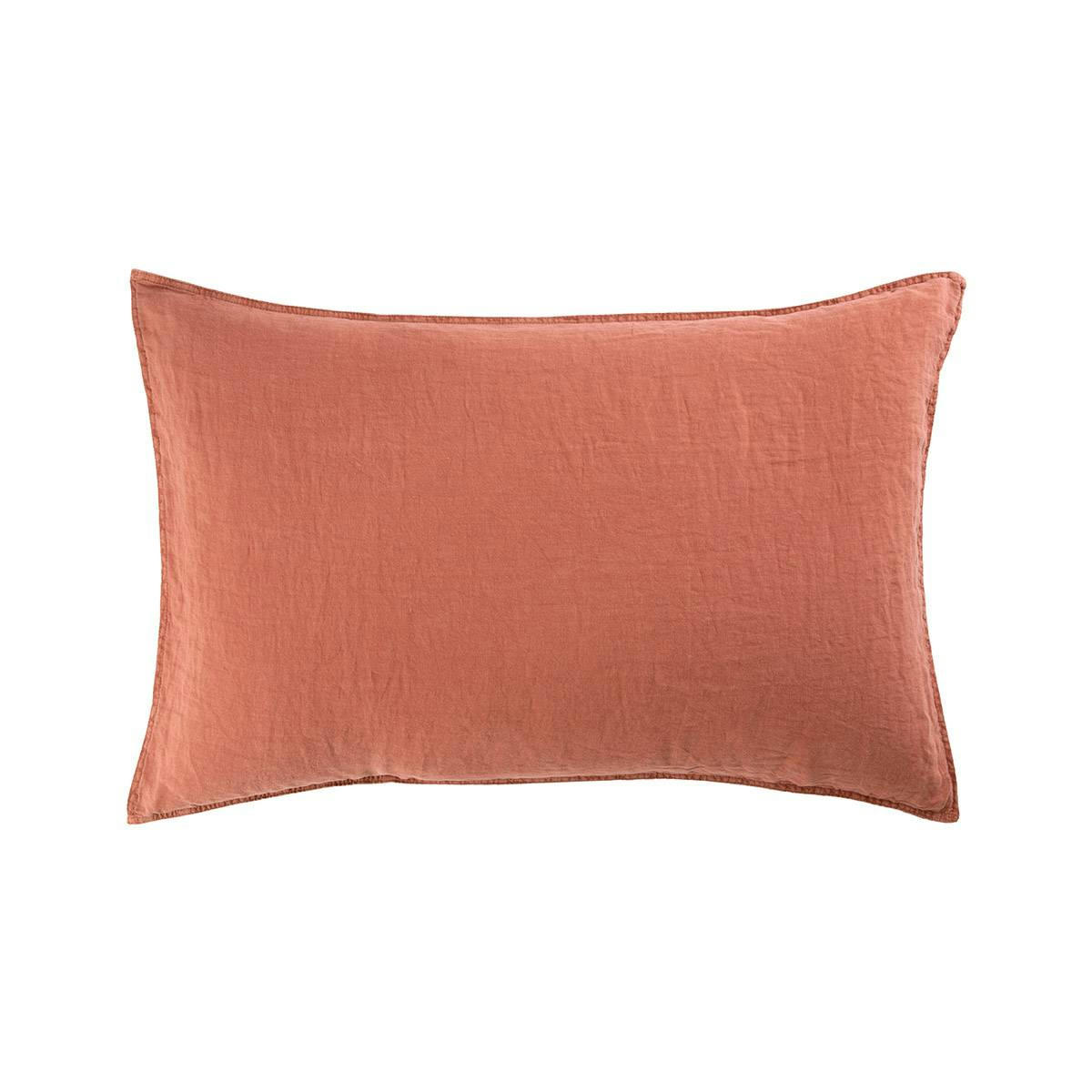 PETIT JOUR - Taie d'oreiller en  lin lavé rose 50 x 75 cm