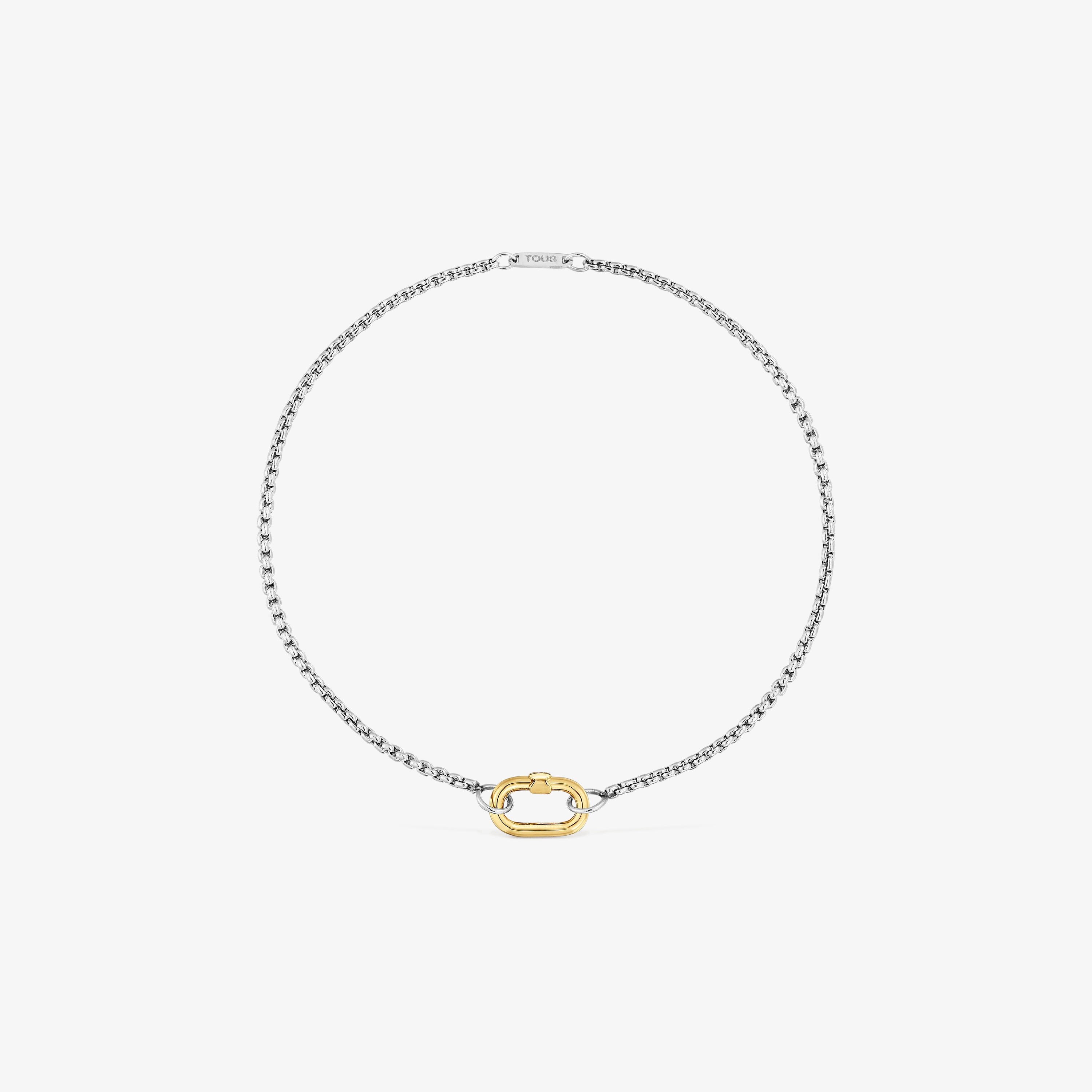 Pulsera cadena de acero y anilla de oro Hold Oval