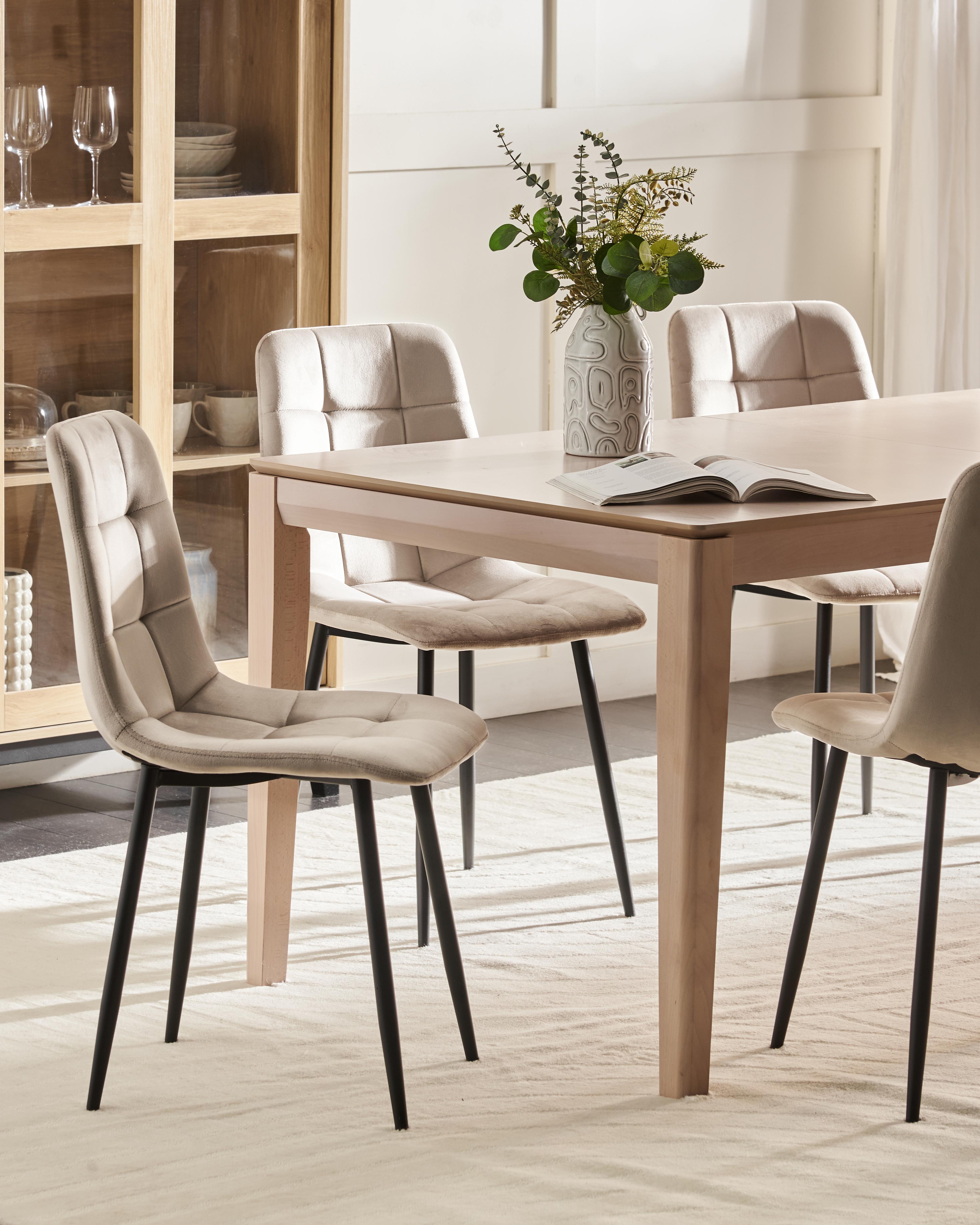 Set of 4 Dining Chairs POWELL Velvet Beige