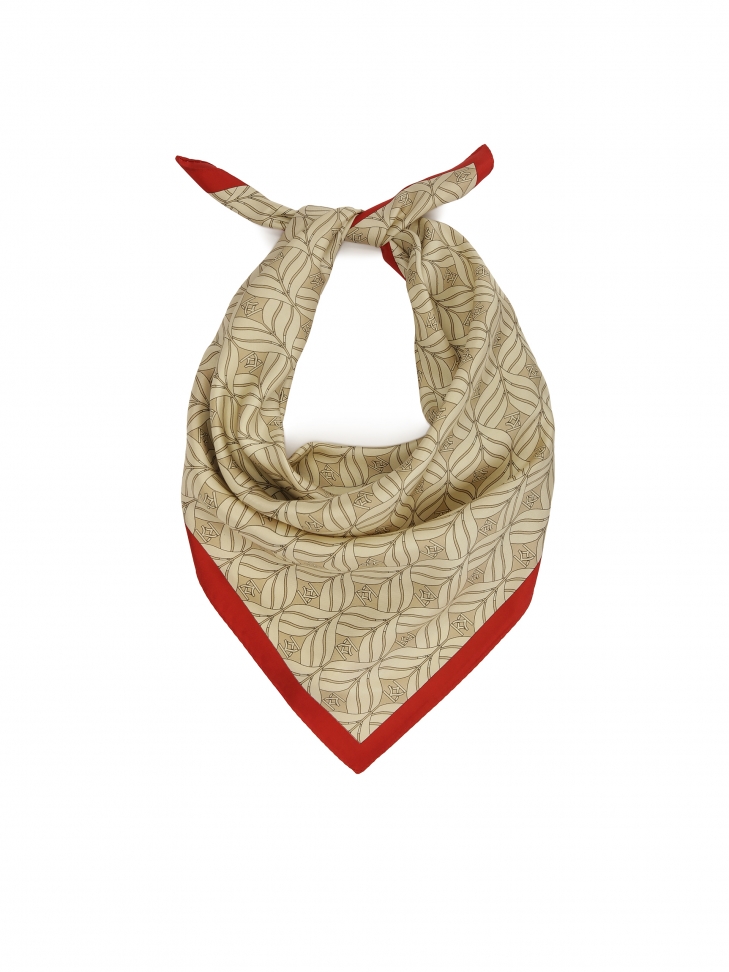 Silk beige scarf with red accent