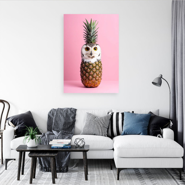 Obraz do pokoju dziecka salonu, Abstrakcja Sowa Ananas na rózowym 20x30