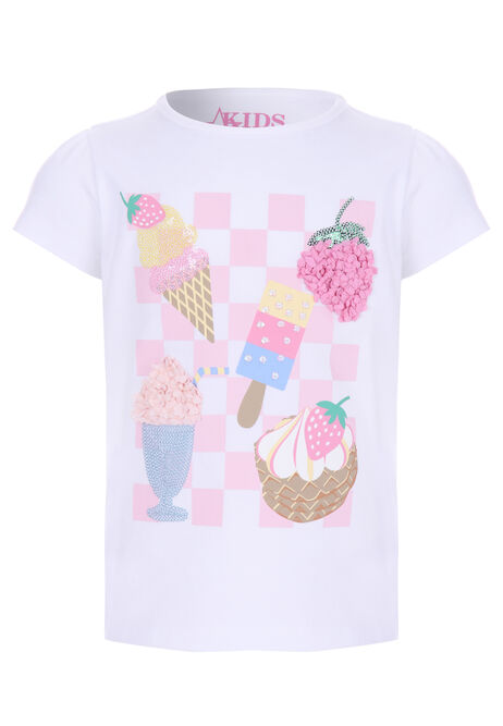 Younger Girls White Sequin Picnic T-Shirt